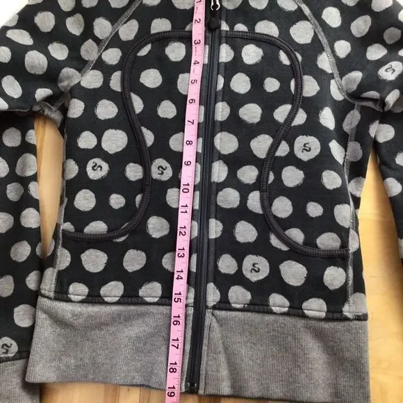 Lululemon Grey black Polka Dot Scuba Hoodie Size 4 Zip Fitted Athleisure Jacket - Picture 5 of 9